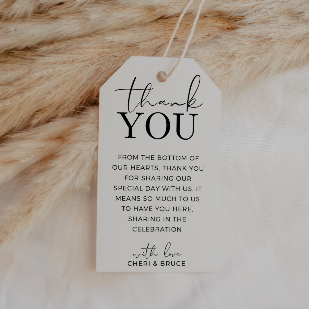 Heartfelt thank you tag with message for favours