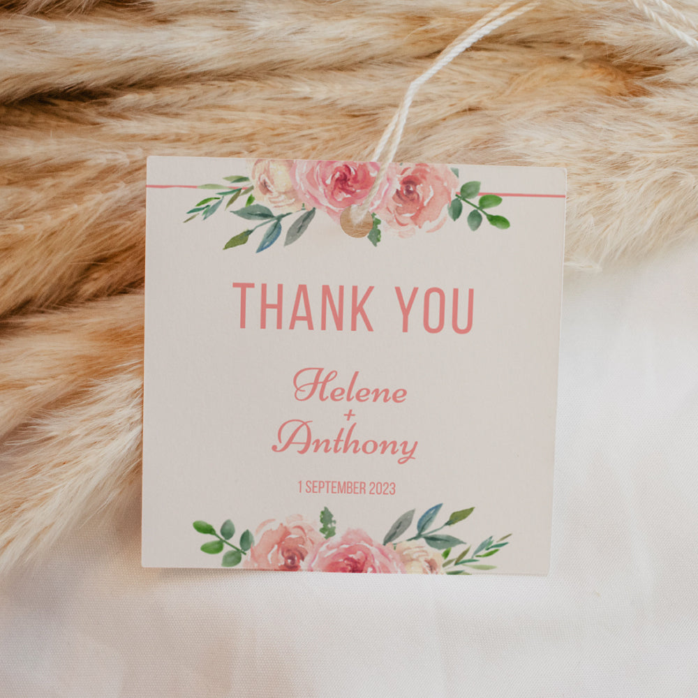 Thank You Tags/Stickers - Pink Roses, pink, wedding favour