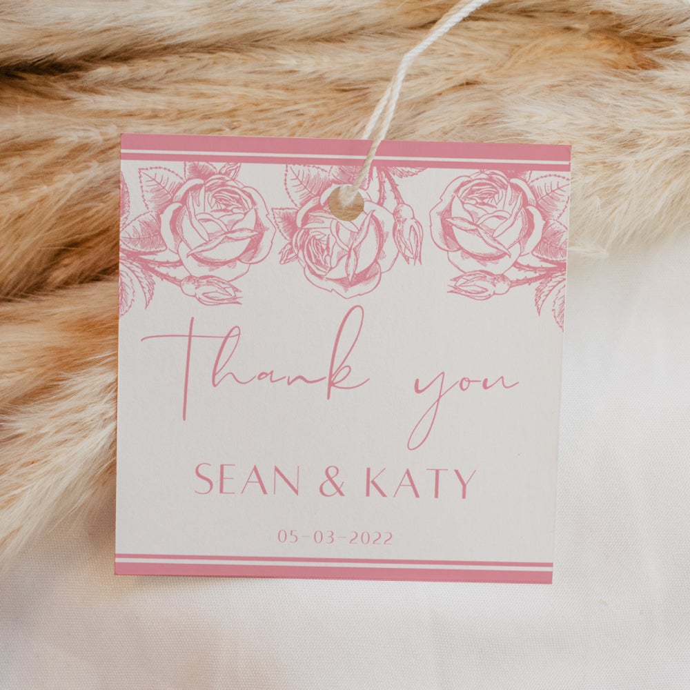 Thank You Tags/Stickers - Simple Rose, pink, wedding favour