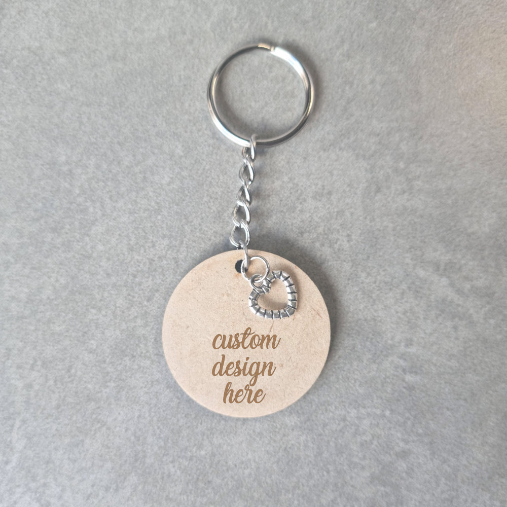 Personalised Round wooden keyring Simply Wedding Favours 