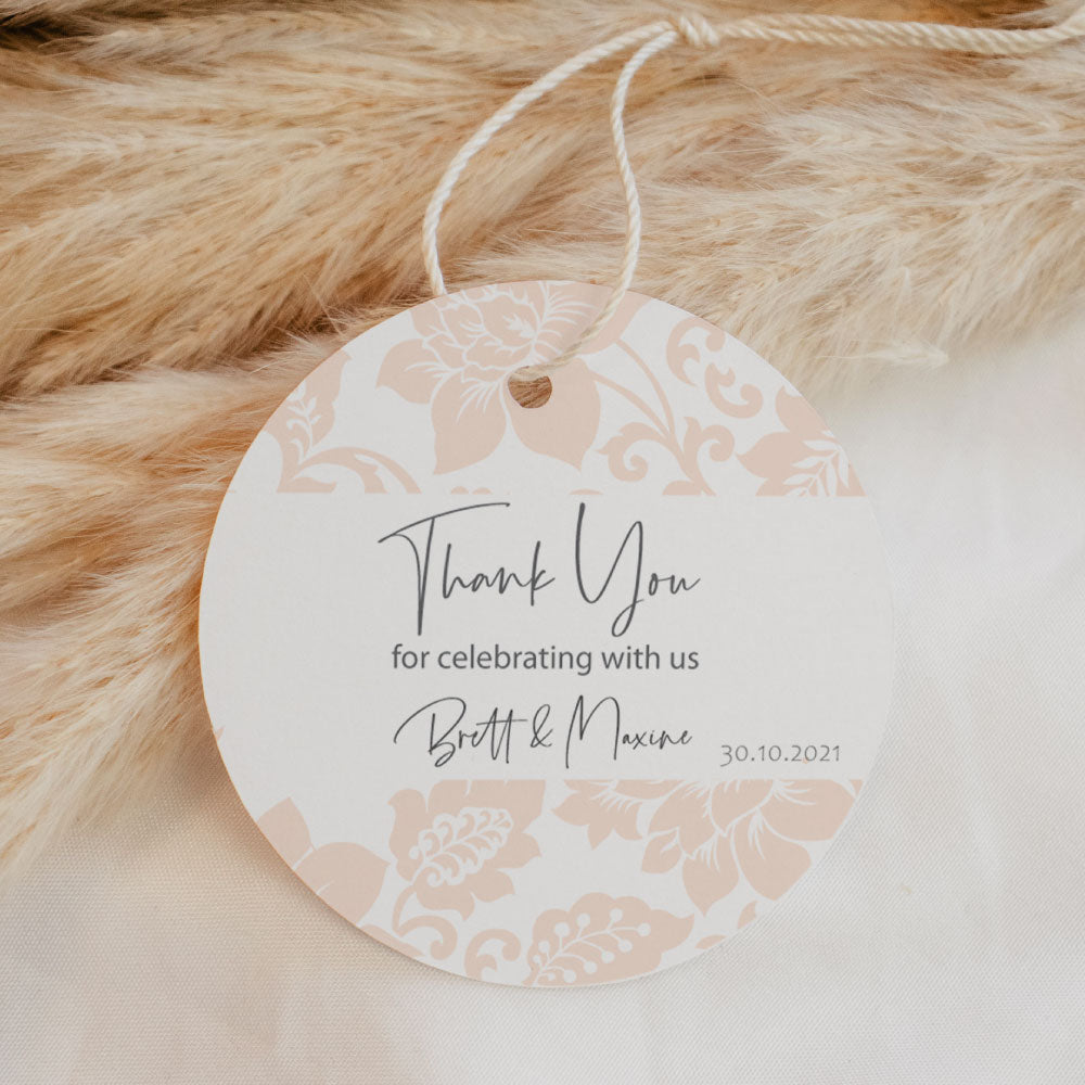 blush pink floral round thank you tag