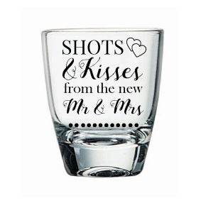 Shots and Kisses from the Mr & Mrs shot glass wedding favour
