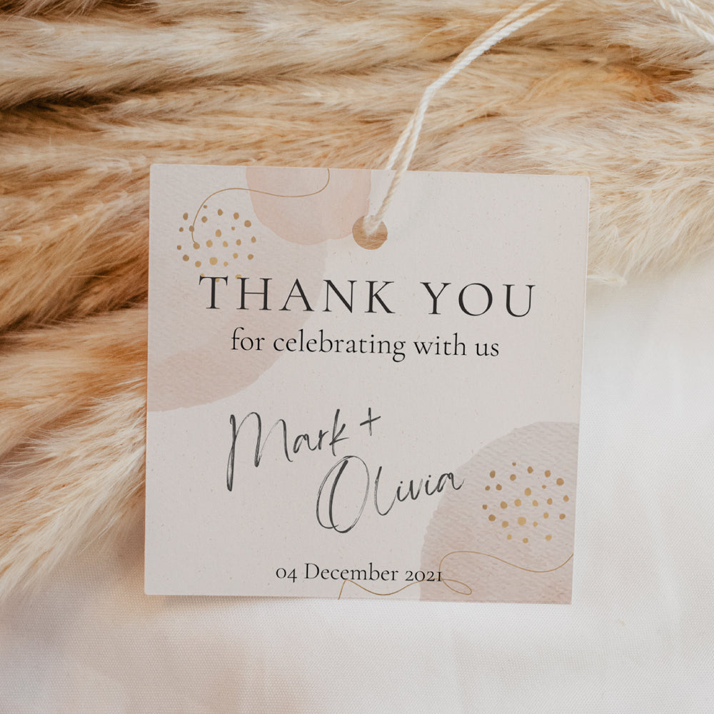 Thank You Tags/Stickers - Watercolour Blush Pink & Gold, gold, wedding favour