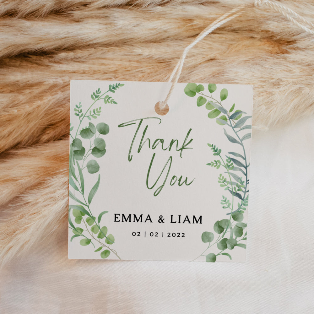 Square Thank You Tag - Eucalyptus Wreath Personalise it Simply Favours 