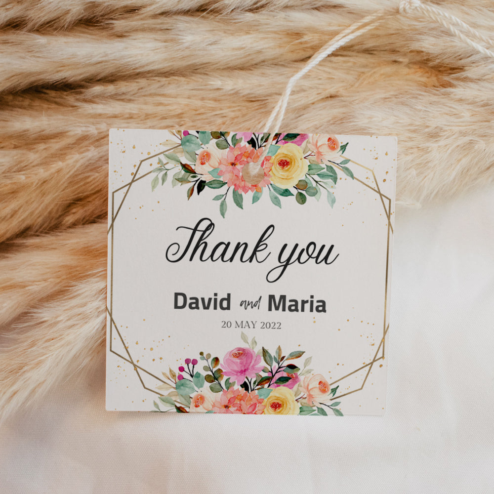 Thank You Tags/Stickers - Floral Geometric, blush, wedding favour