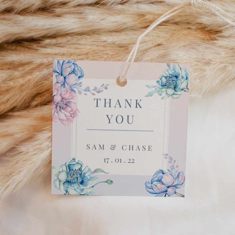 Thank You Tags/Stickers - Watercolour Florals, pink, wedding favour