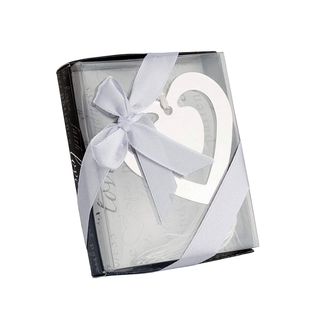 story of our love heart shaped bookmark favour