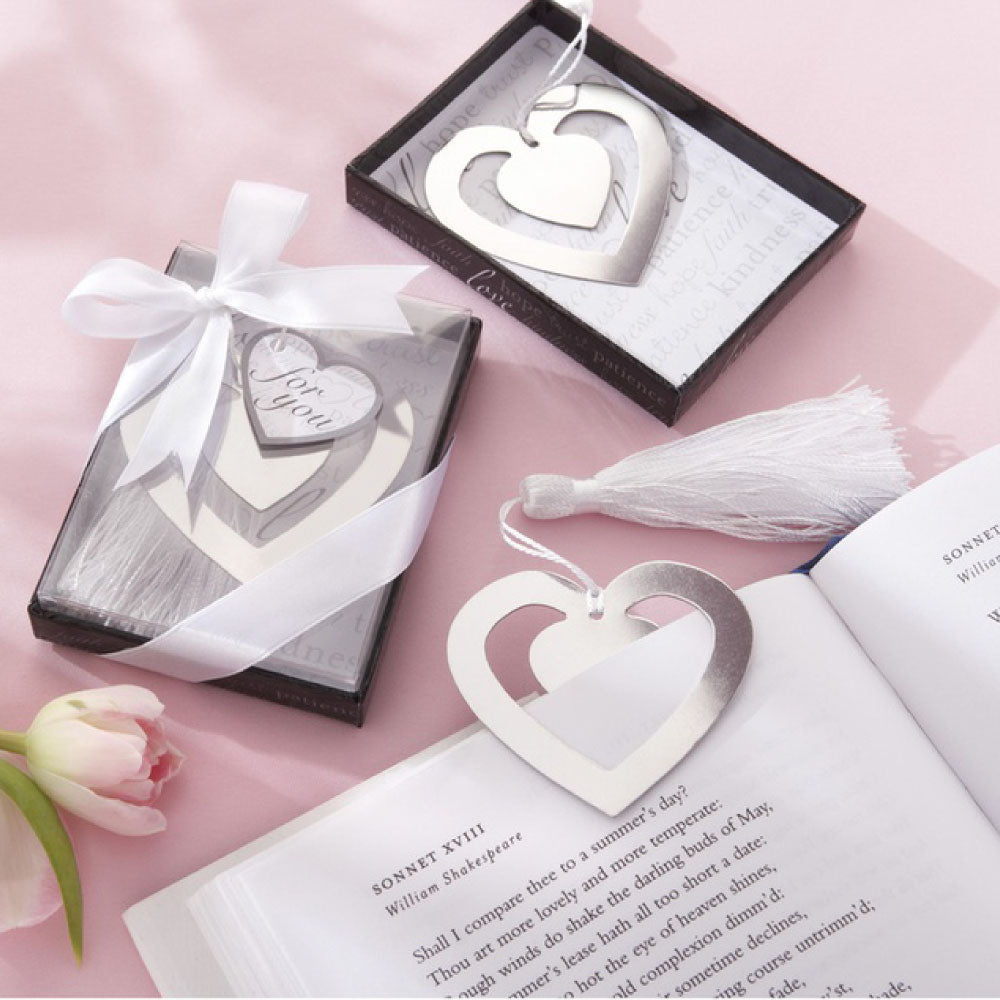 story of our love heart shaped bookmark wedding favour
