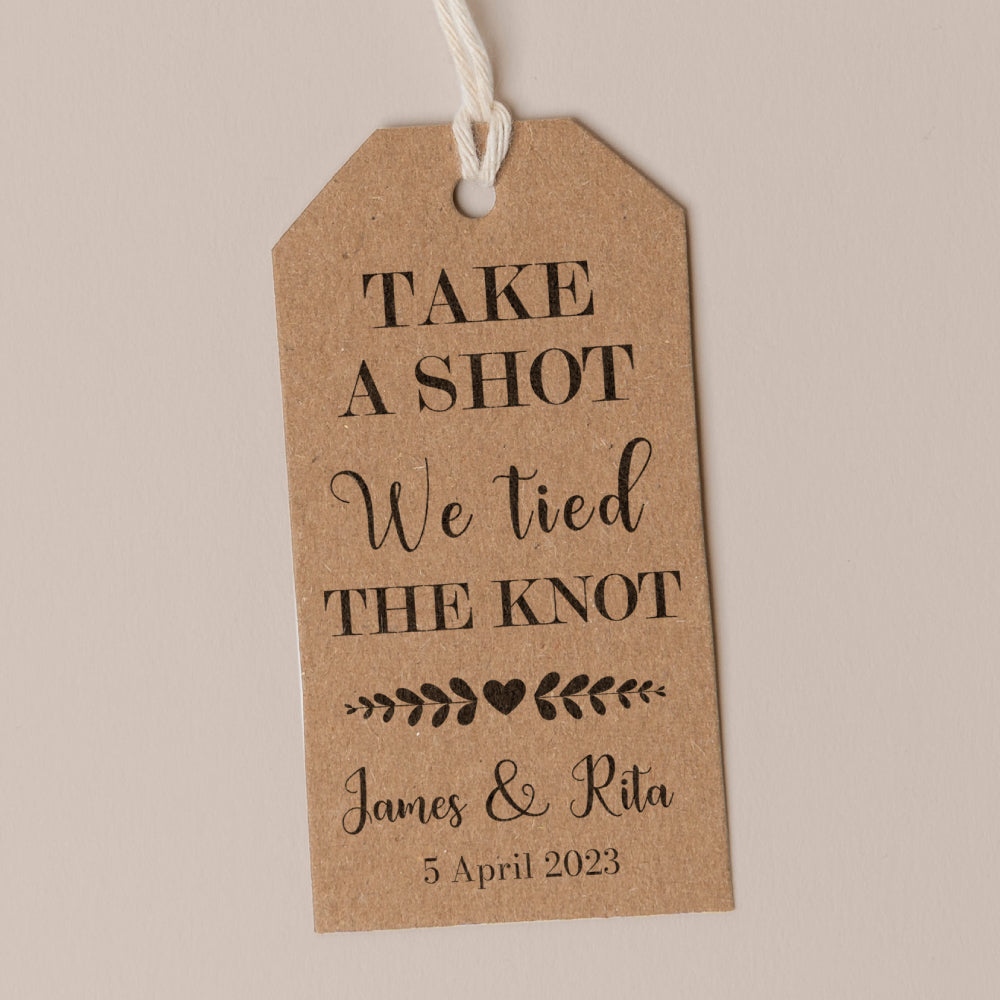 Take a shot we tied the knot - Thank You Tag Personalise it Simply Design Studio Trimmed Kraft
