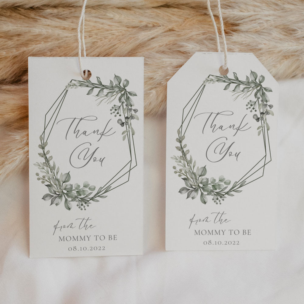 Thank You Tag - Rectangular - Green Wreath II, green, wedding favour