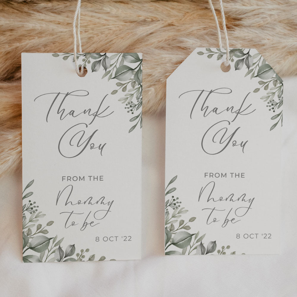 Thank You Tag - Rectangular - Sage Greenery, green, wedding favour