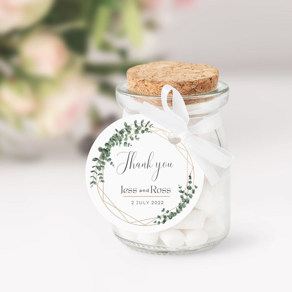 geometric and eucalyptus  thank you tag