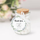 watercolour eucalyptus wreath round thank you tags