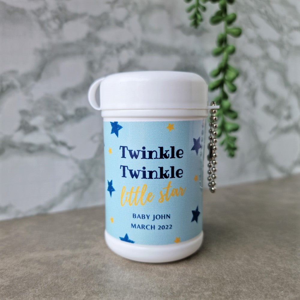 Twinkel twinkel star design for mini wet wipe babyshower favour
