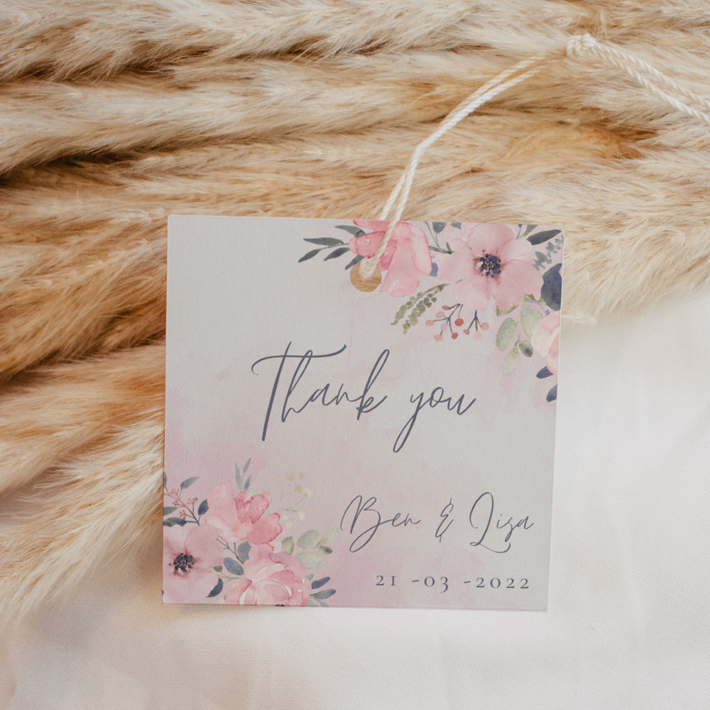 Thank You Tags/Stickers - Watercolour Florals II, blush, wedding favour