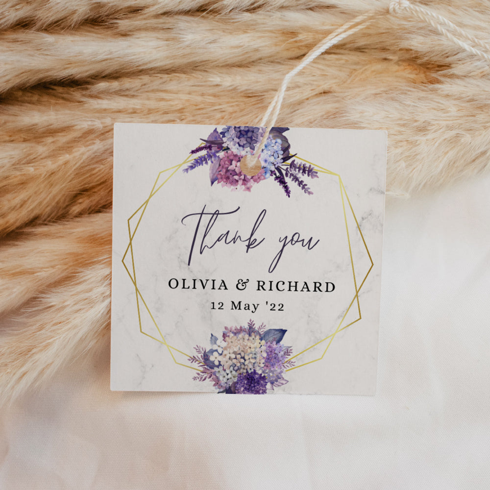 Thank You Tags/Stickers - Geometric Purple Florals, blush, wedding favour