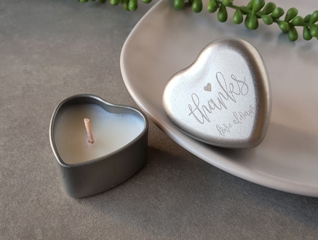 Personalised heart candle wedding favour