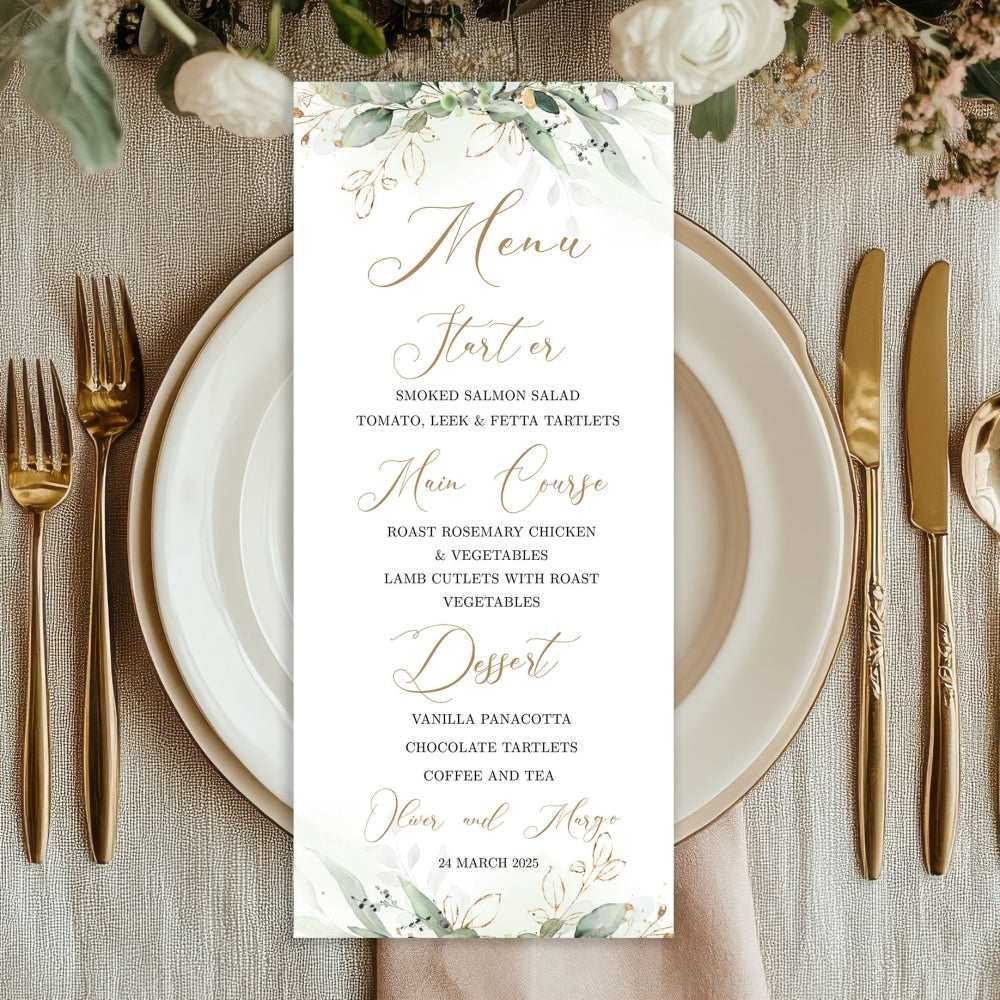 Elegant Green Botanical Menu - Wedding Elegant | Simply Favours ...