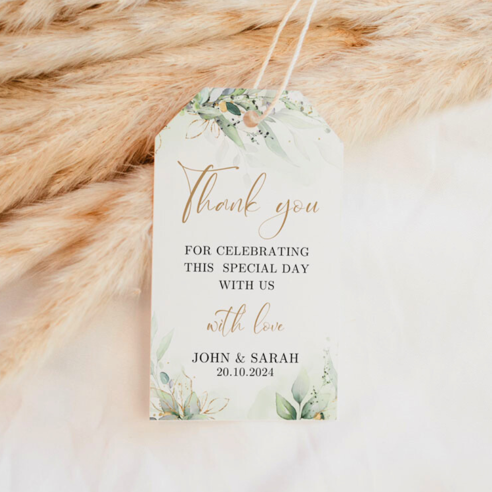 Elegant Green Botanical Themed Trimmed rectangular Thank you Tag 