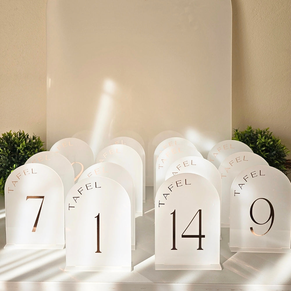 Acrylic Table Numbers - Arch - Frosted White – Simply Wedding Favours