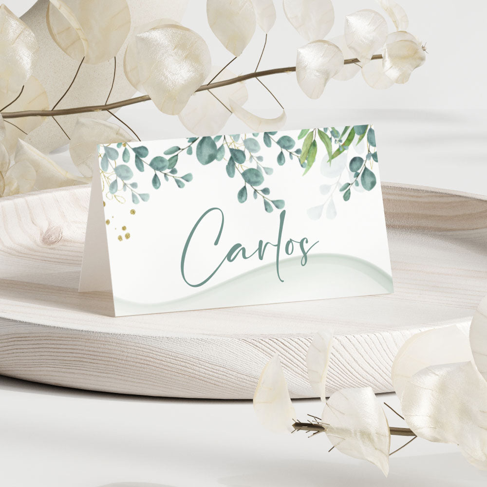 Gold-and-green-eucalyptus-place-card-holde
