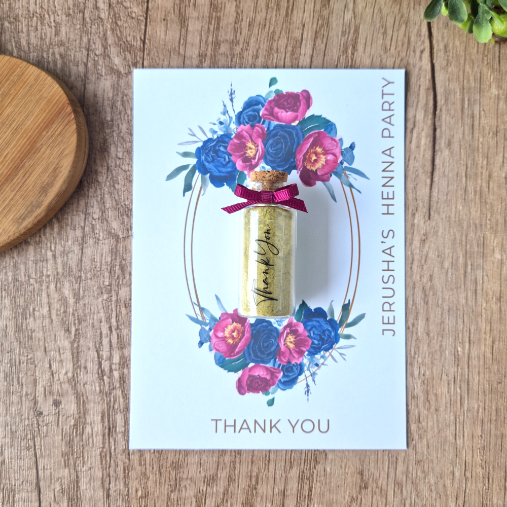 Mini Cork Jar Henna Powder Mehndi Favour & Thank you card