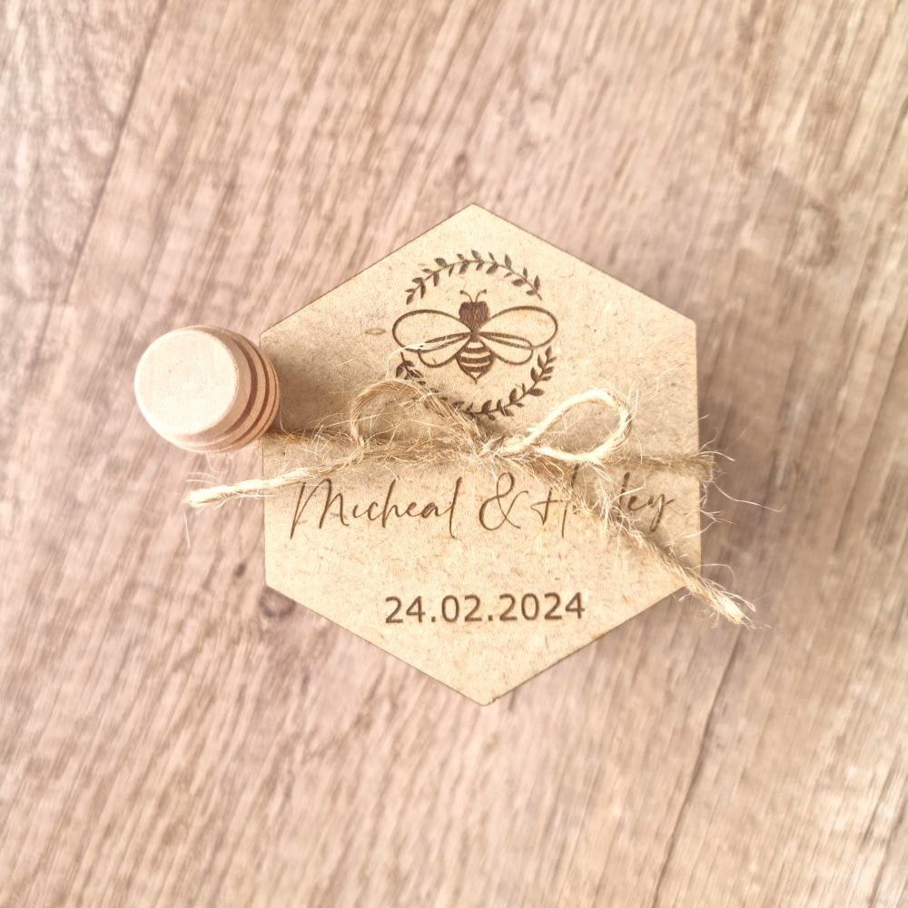 Mini Honey Jar in Hexagon Wooden Gift Box Duo 60ml Simply Wedding