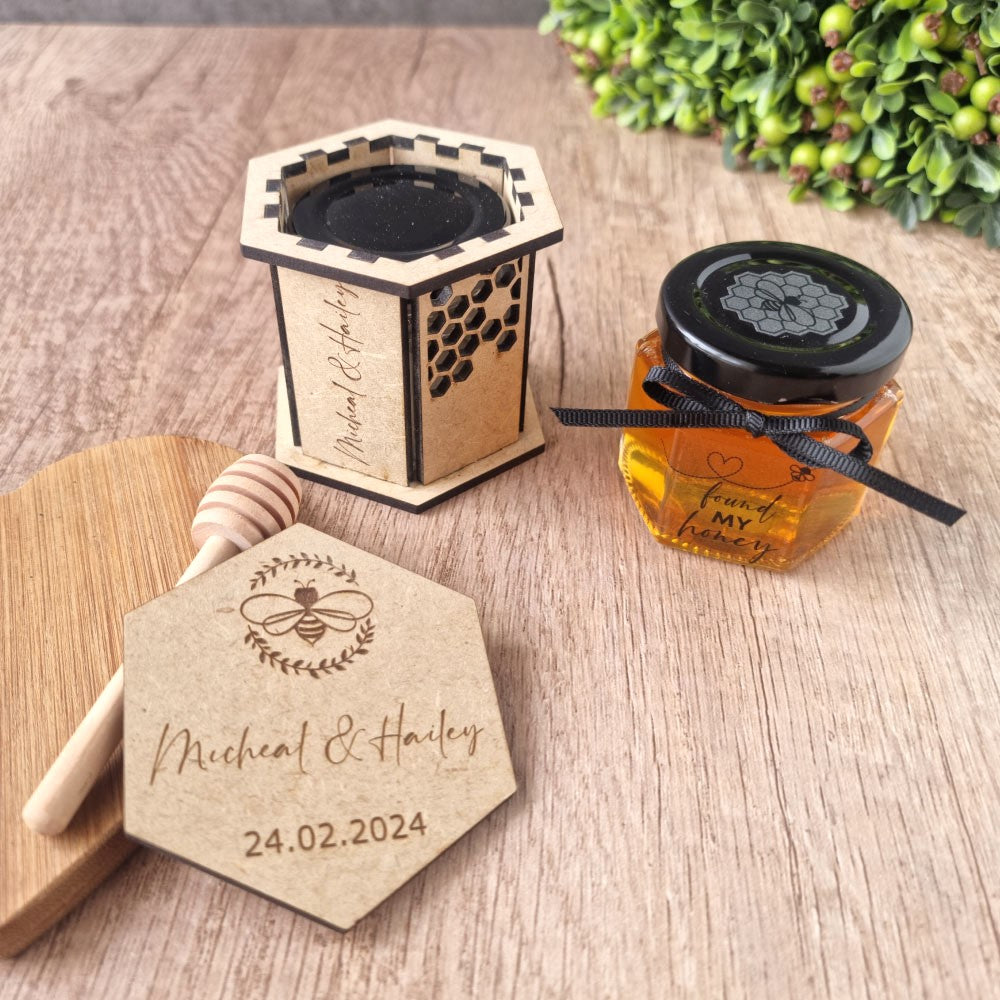 Mini Honey Jar in Hexagon Wooden Gift Box