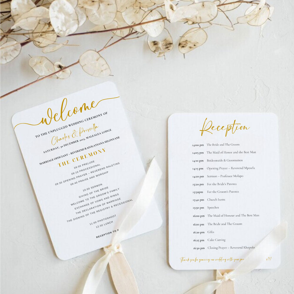 Minimalist Wedding Program Paddle Fan