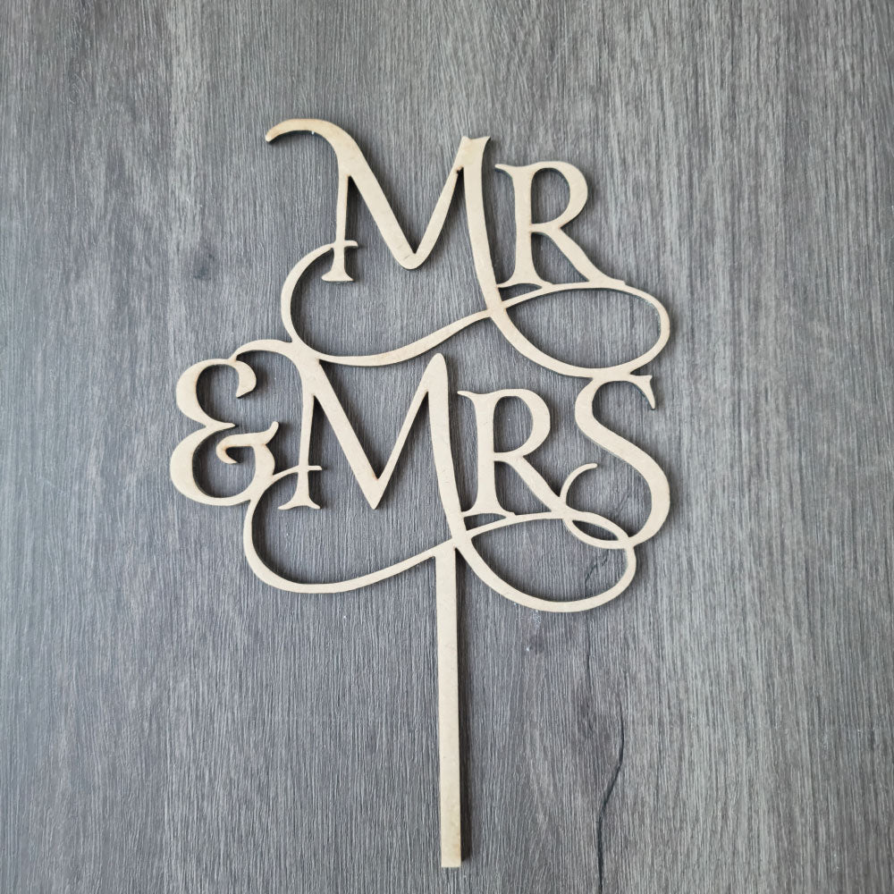 Mr & Mrs Cake-topper in natural wood