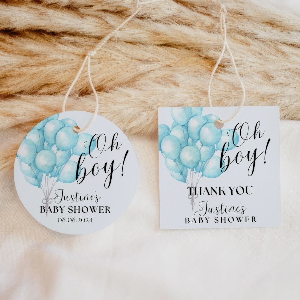 Oh Boy - Blue Balloons thank you tags