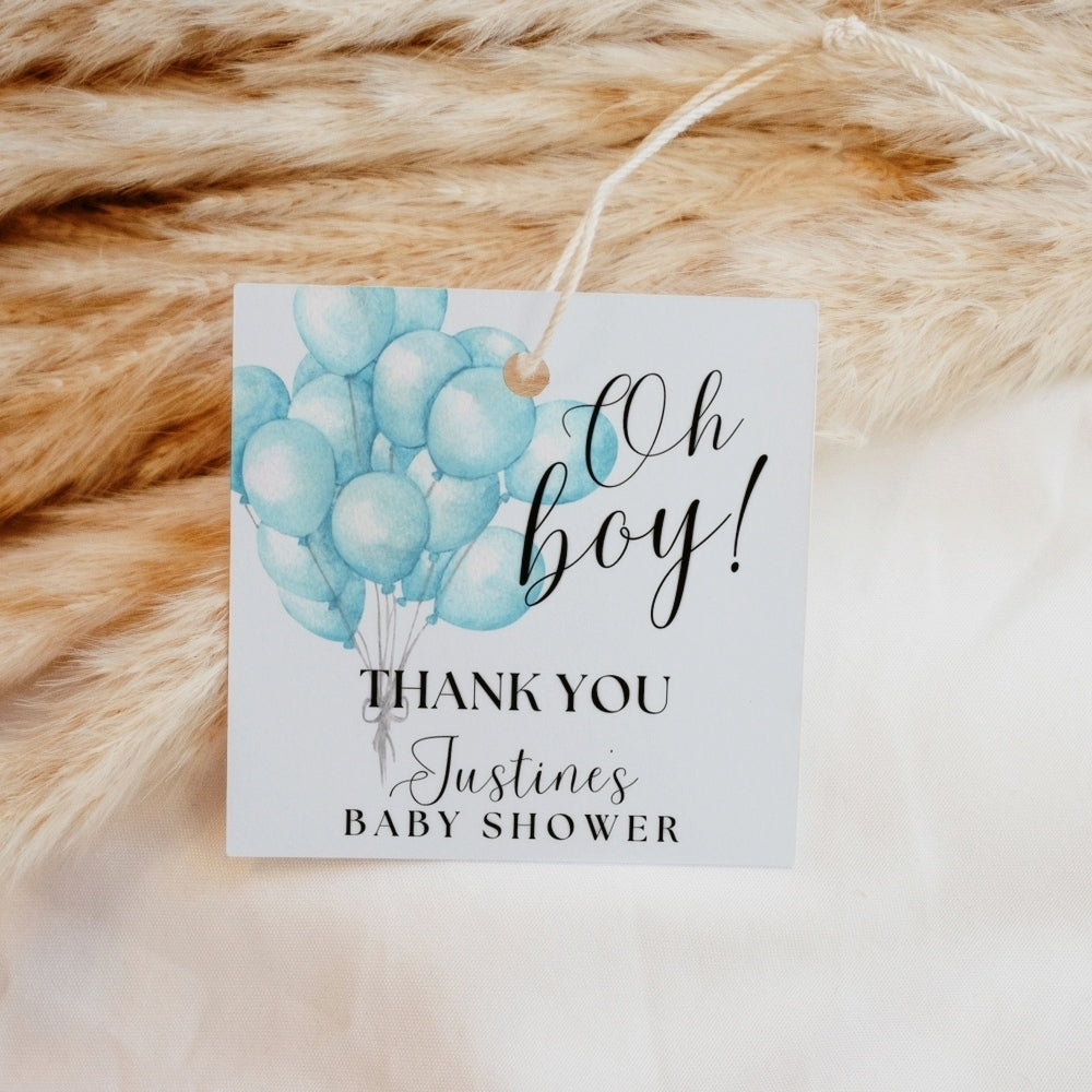 Oh Boy - Blue Balloons thank you tags