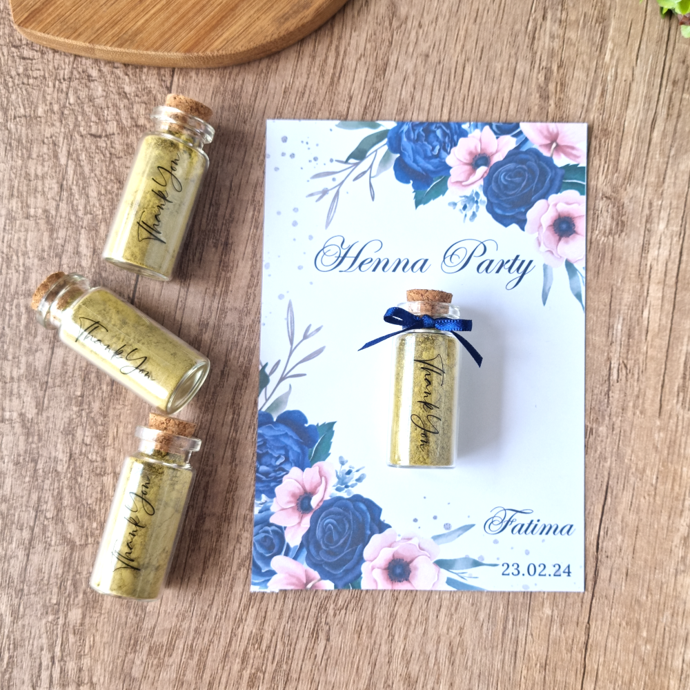 Mini Cork Jar Henna Powder Mehndi Favour & Thank you card