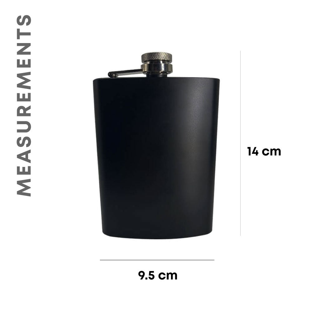 Sleek black hip flask measurements