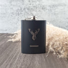 engraved sleek black hipflask favour gift