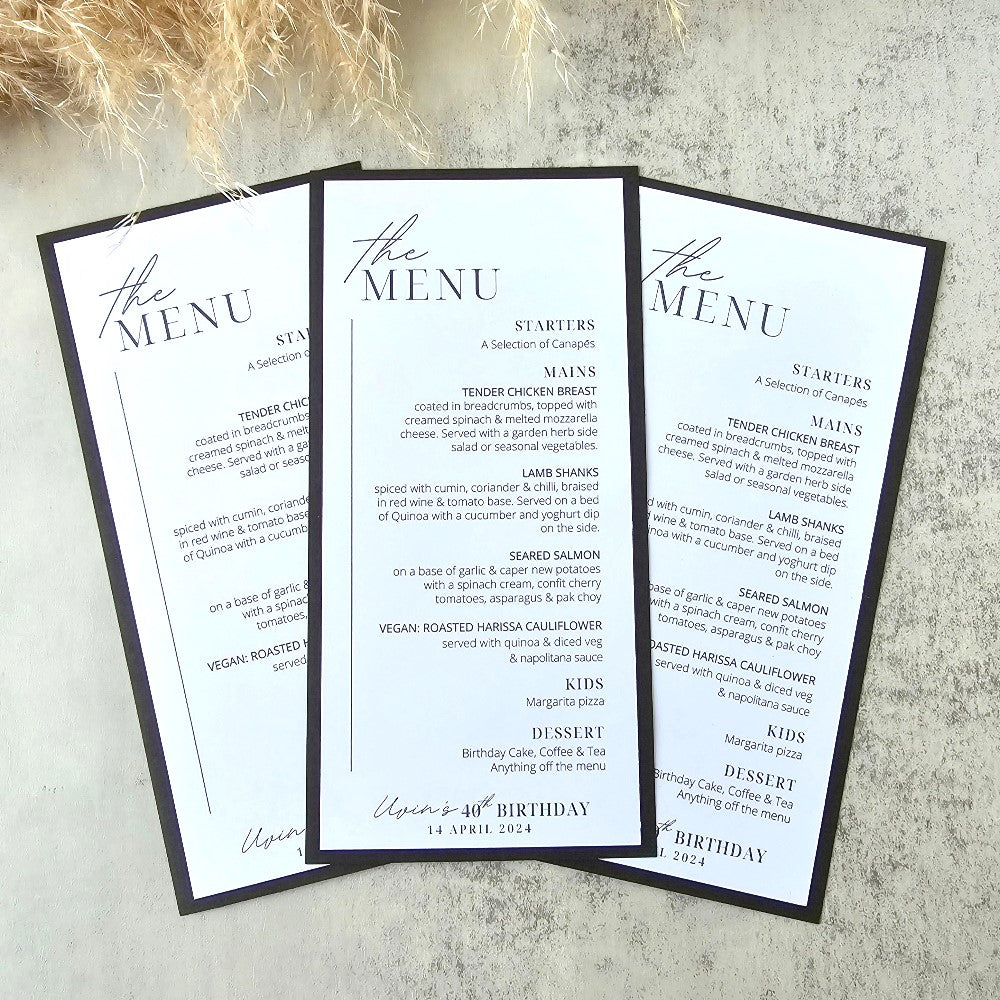 Minimalistic Modern Menu - Black & White – Simply Wedding Favours