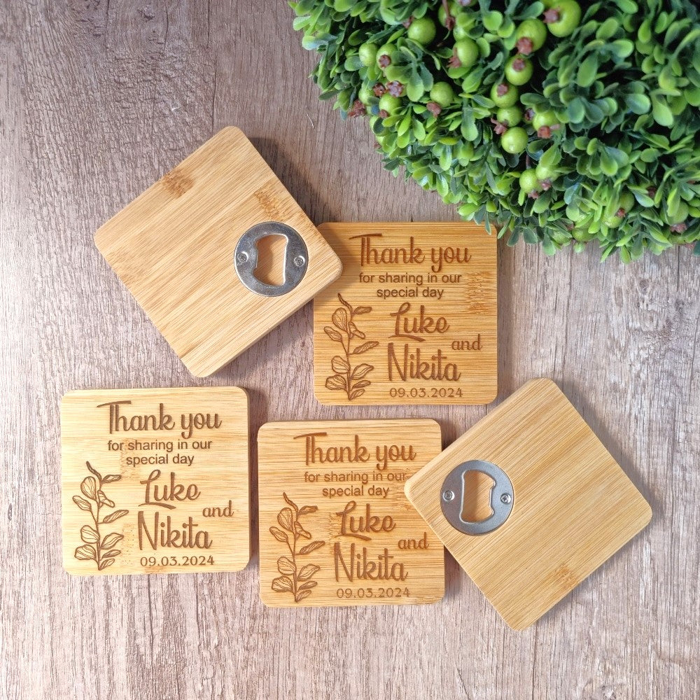 bamboo coasters with bottle opener