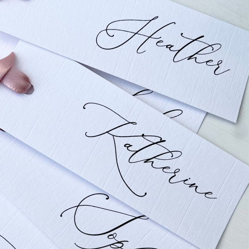 several pieces of paper with handwritten text, including the names "Heather" and "Katherine".