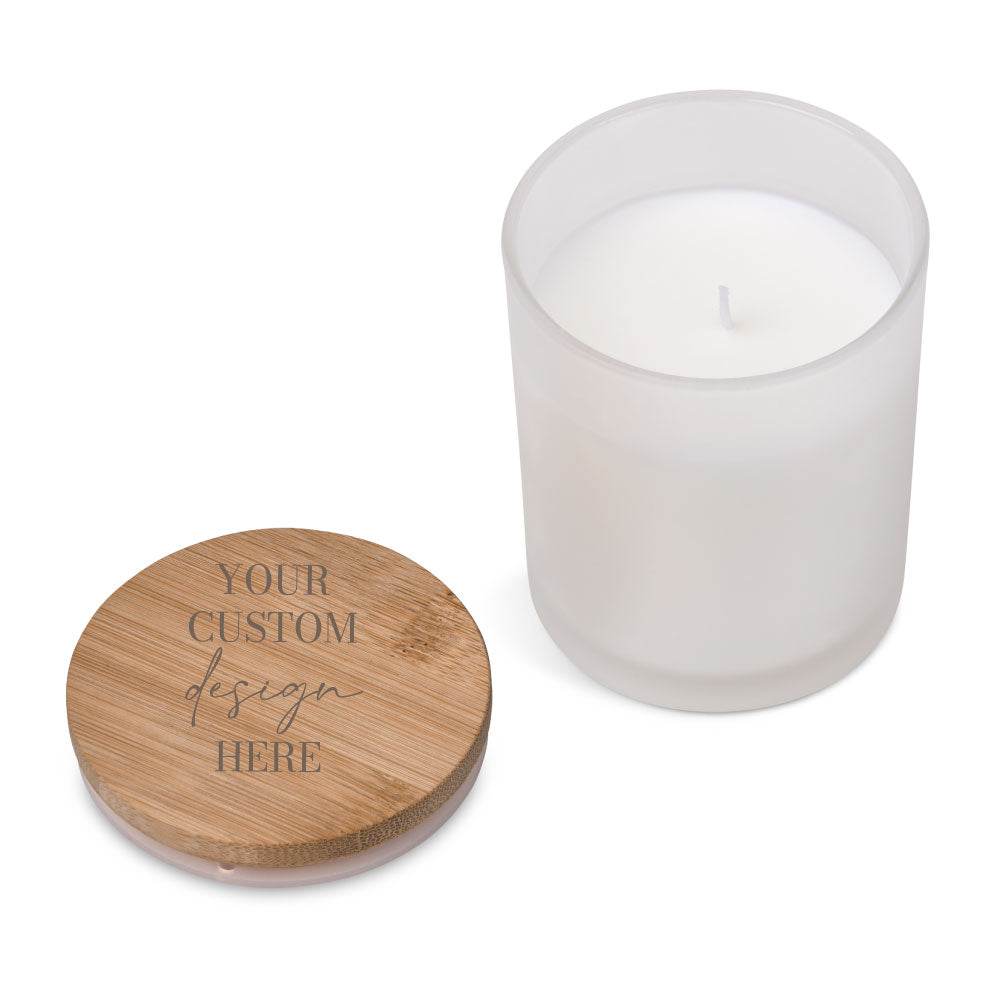 Candle favour in Frosted Glass Votive favour with Bamboo Lid 