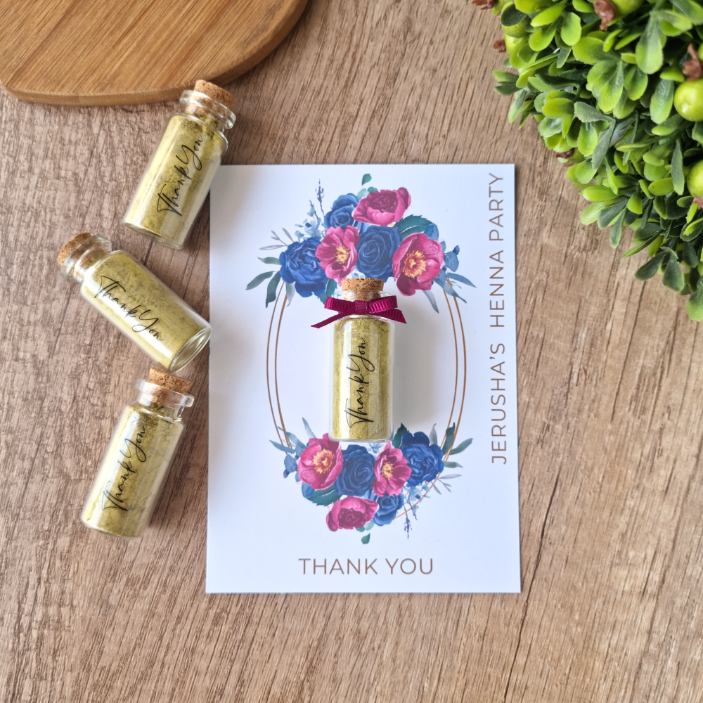 Mini Cork Jar Henna Powder Mehndi Favour & Thank you card