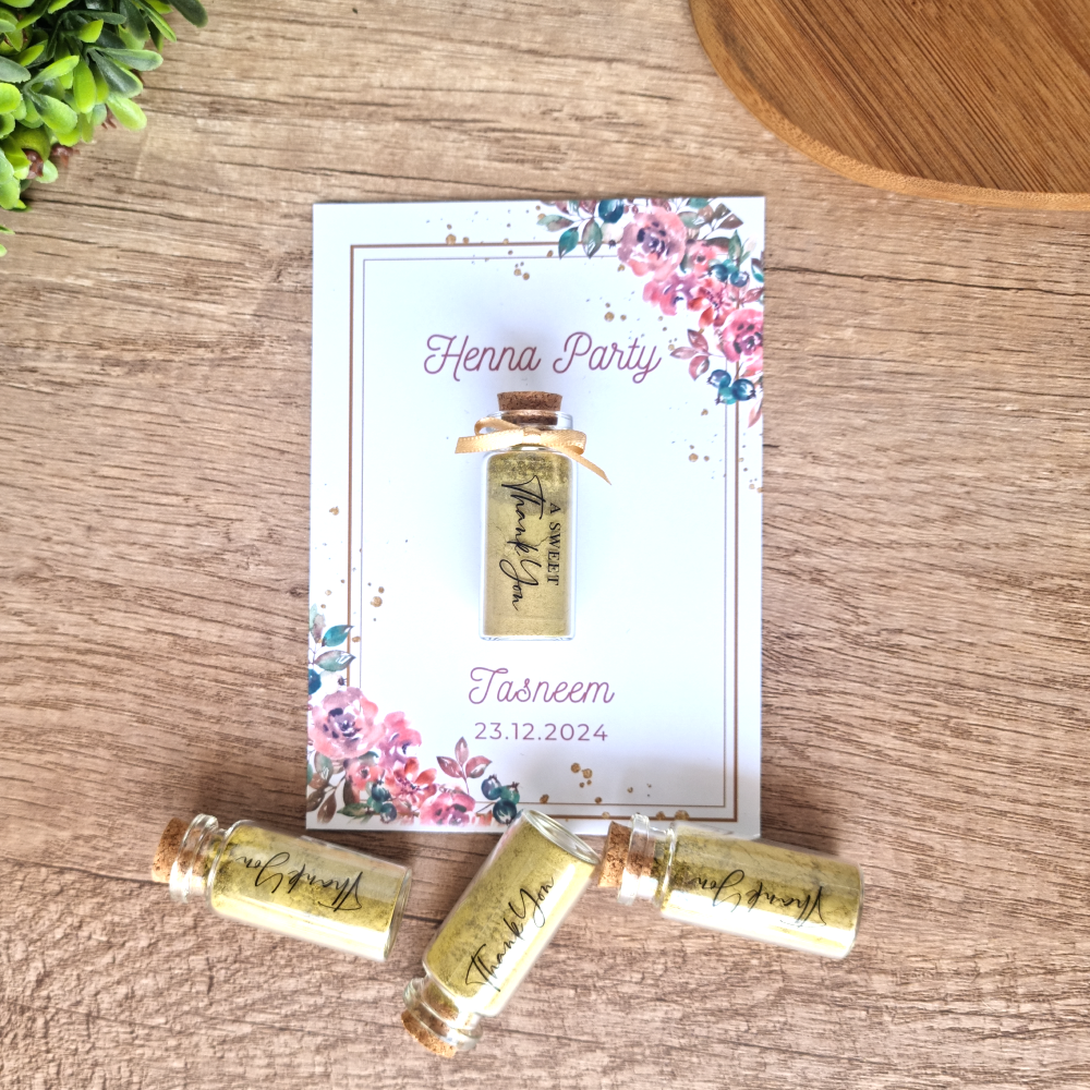 Mini Cork Jar Henna Powder Mehndi Favour & Thank you card
