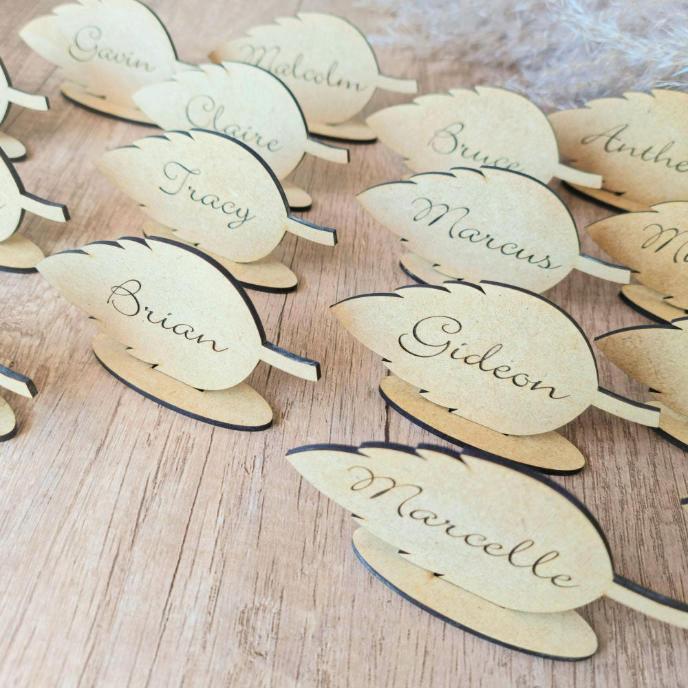 custom leaf place card holder with a stand