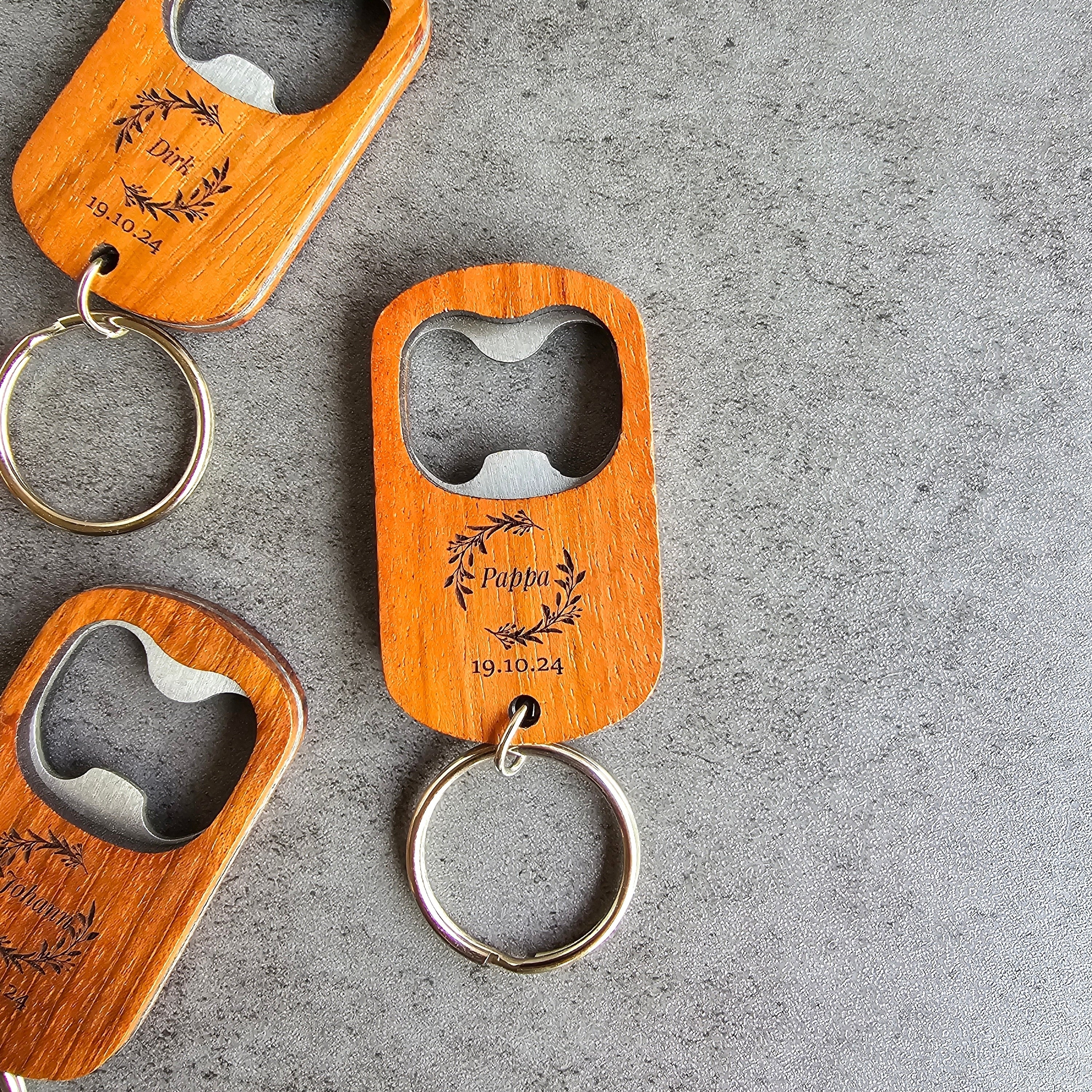 Rustic Wooden Bottle Opener Keyring - Wedding Rustic | Simply