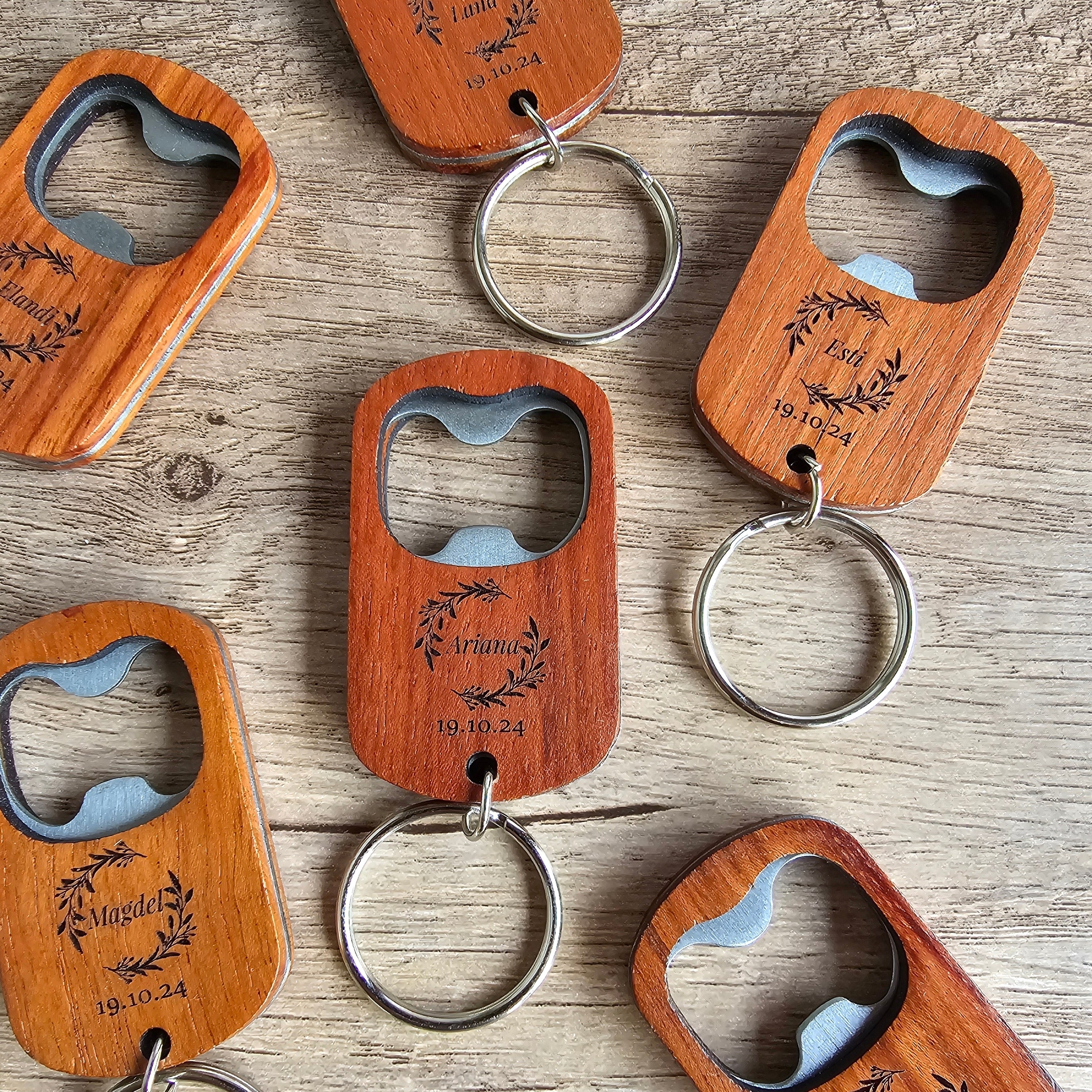 Rustic Wooden Bottle Opener Keyring - Wedding Rustic | Simply