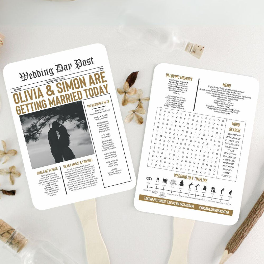 Paddle Fan Program - Wedding day post - newspaper