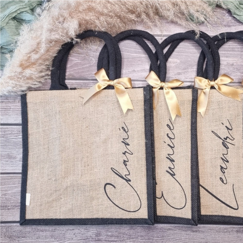 Personalised Jute Bags in Black Simply Wedding Favours