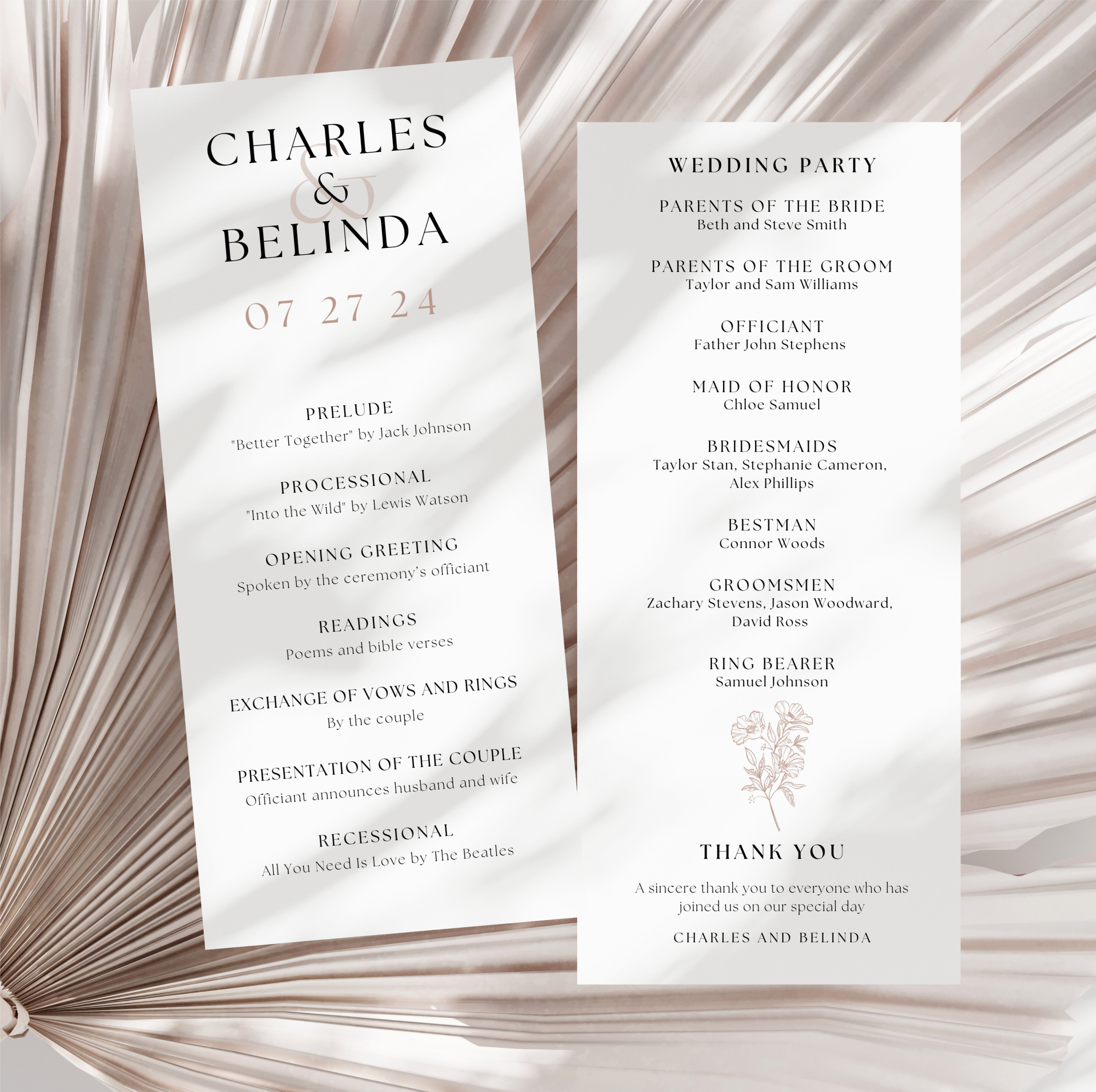 double sided printed programs - minimalist