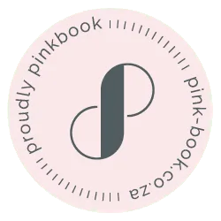 Circular logo with 'pinkbook' branding on a pink background