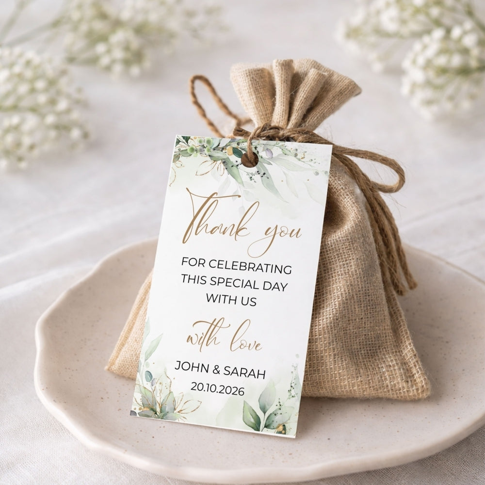Thank You Tag - Rectangular - Elegant Green Botanical | Simply