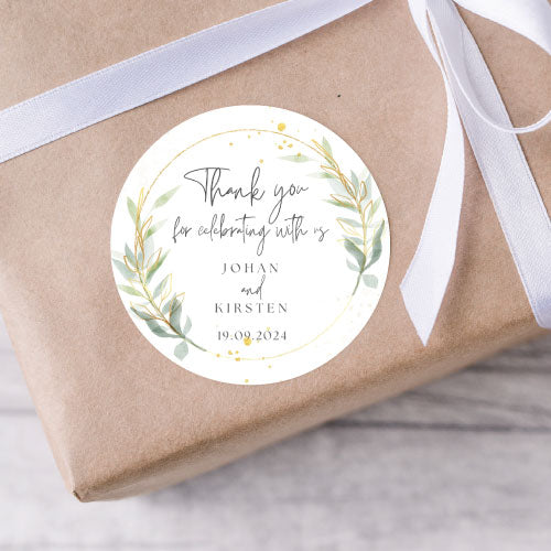 Thank you round stickers - Water colour Olive Branch